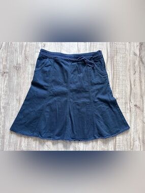 Embroidered Women’s Navy A-Line midi tulip Skirt classic prairie cottagecore